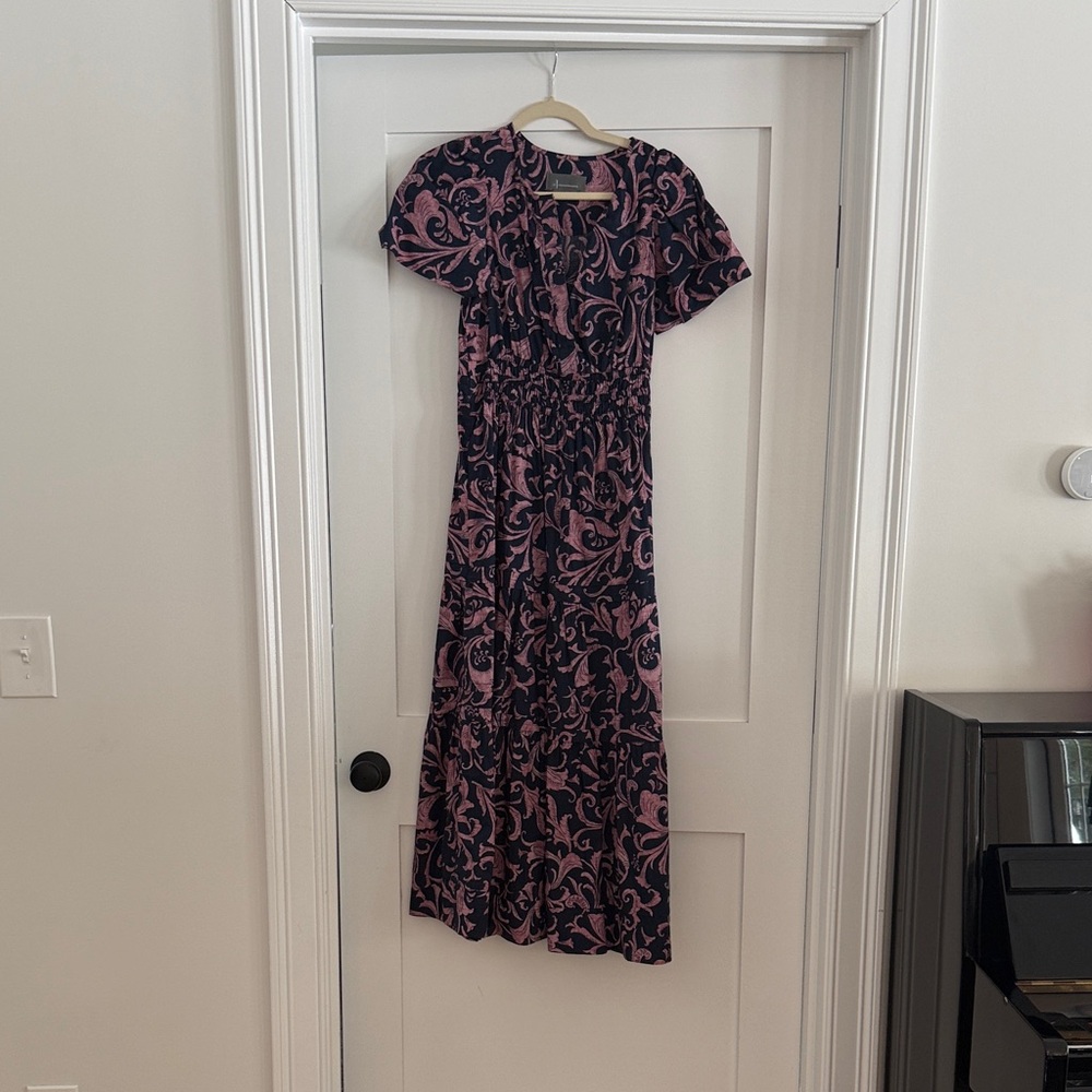 Anthropologie Black and Pink Patterned Maxi Dress